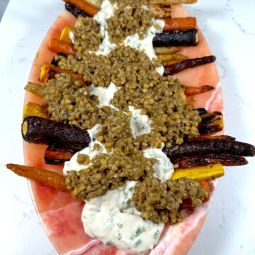 vegan carrots lentils and yogurt sauce